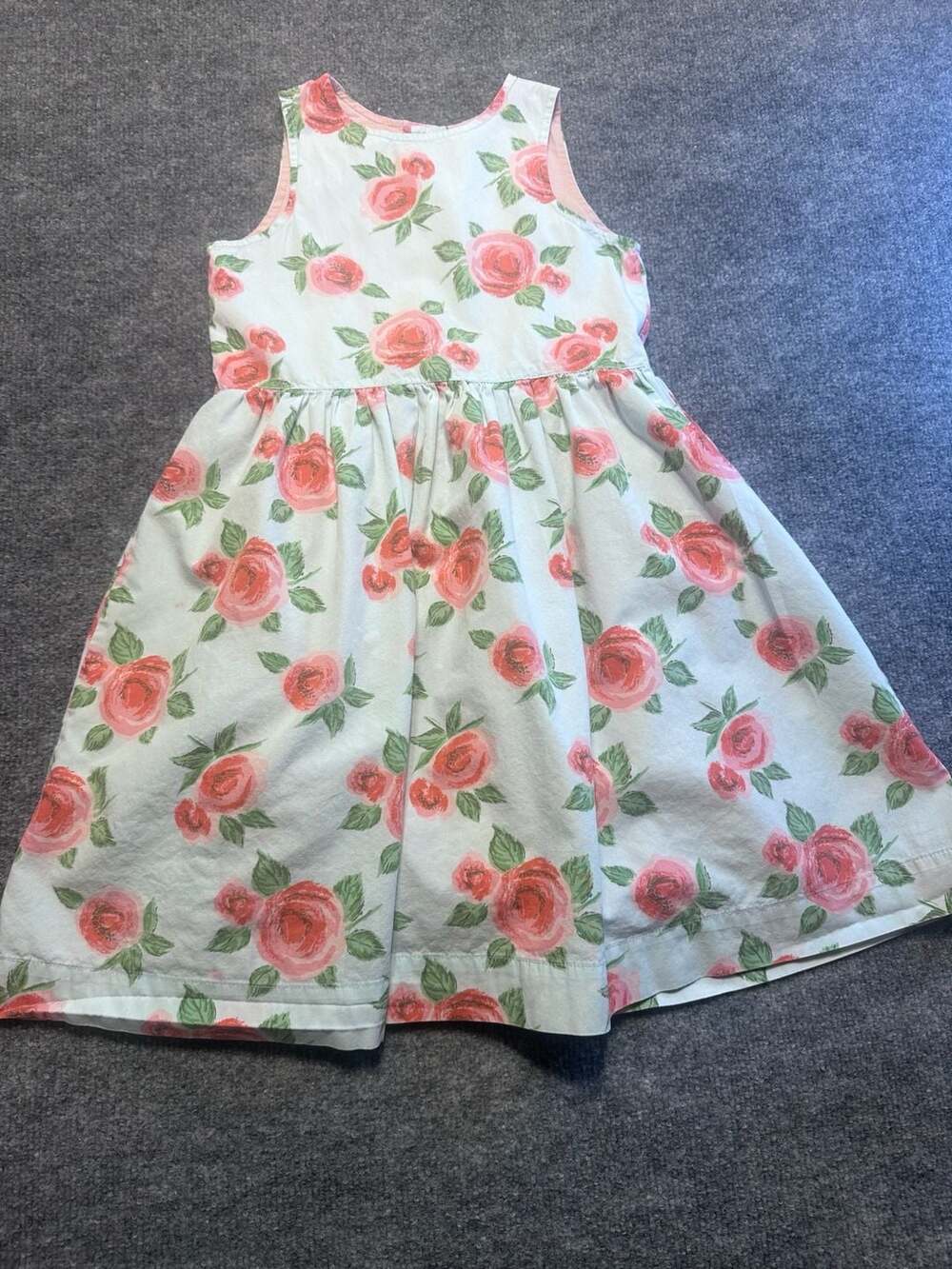 Mini Boden Girls Blue Floral Rose Sleeveless Cotton Party Dress Size 5-6Y